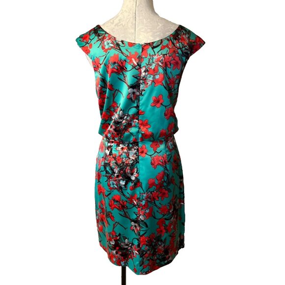 Jessica Simpson Dress 14 Green Red Cherry Blossom Silky Stretch Career Church - Picture 3 of 9